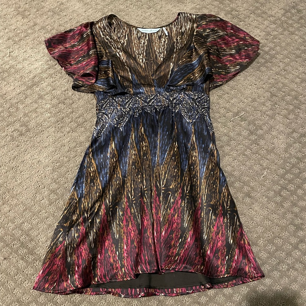 Marciano Satin Mini Dress with Flutter Sleeves